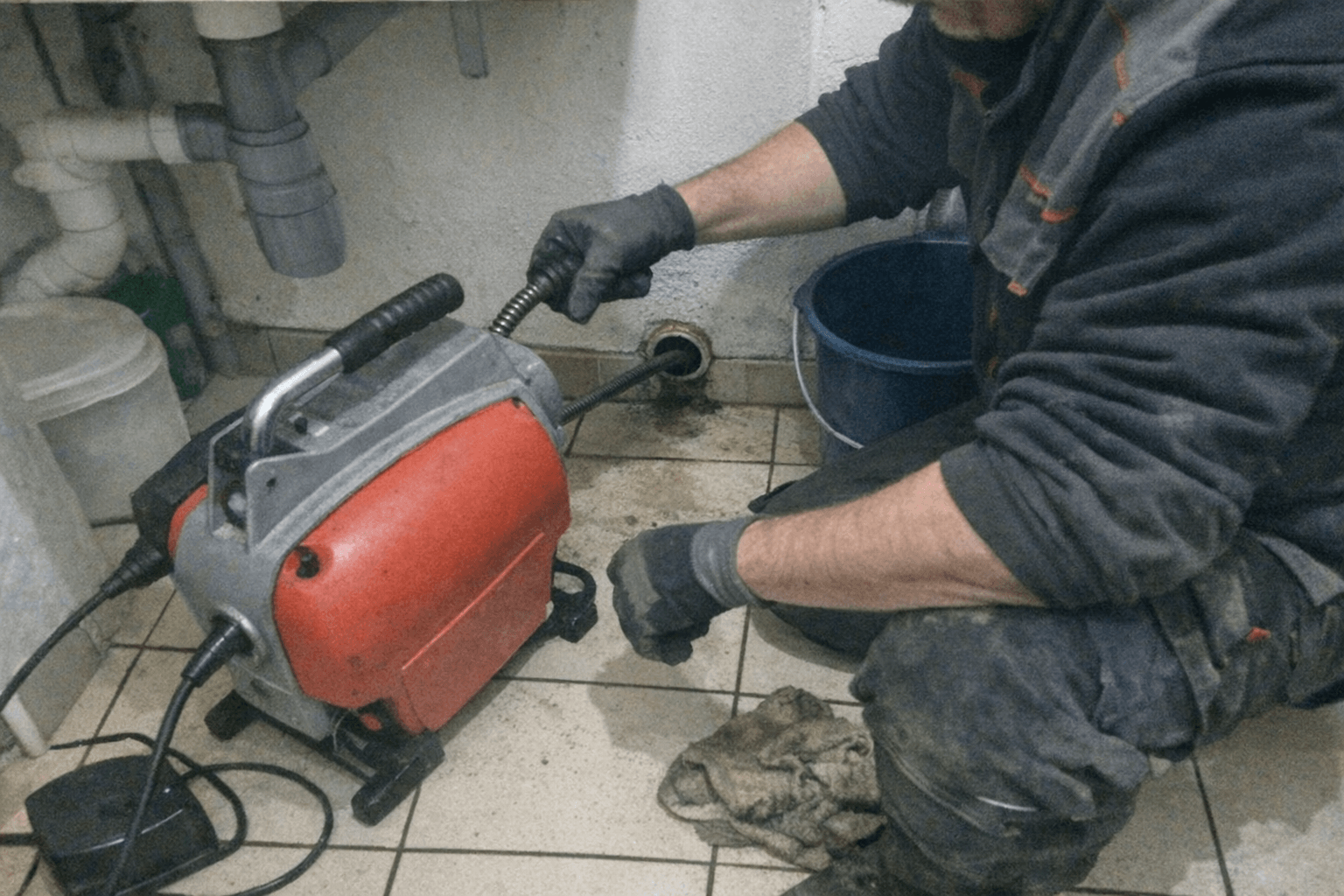 Elektrische Reinigungsspirale liegt einsatzbereit neben Schutzfolie und Werkzeugkoffer